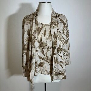 Alfred Dunner Floral Cardigan Sweater & Tank Blouse Womens Size Petite Small PS